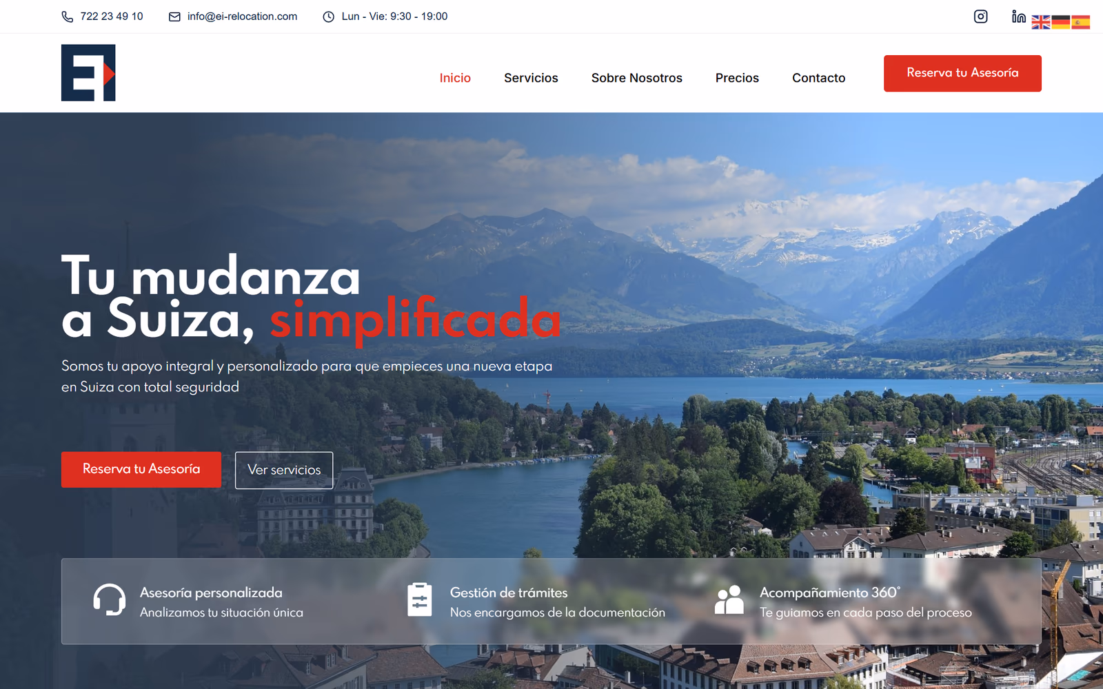 Web de E.I. Relocation diseñada por Windsor Sites — Servicios · Reubicación