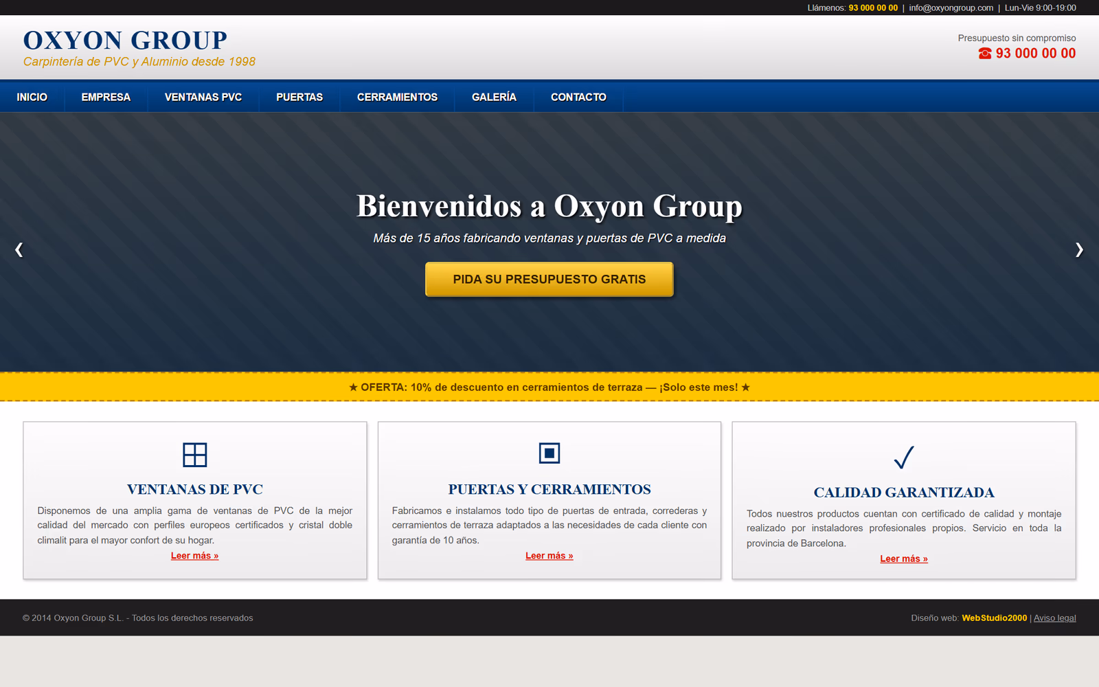 Web de plantilla genérica anterior, representativa del punto de partida